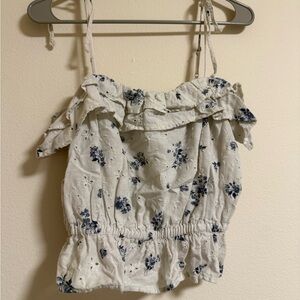 American Eagle Outfitters White and Blue Floral Blouse